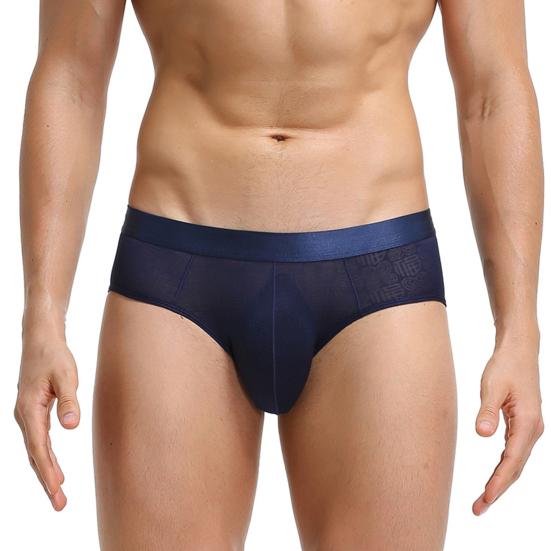 Men Briefs Jacquard Stretchy Male Ice Silk See Through Panties for Home