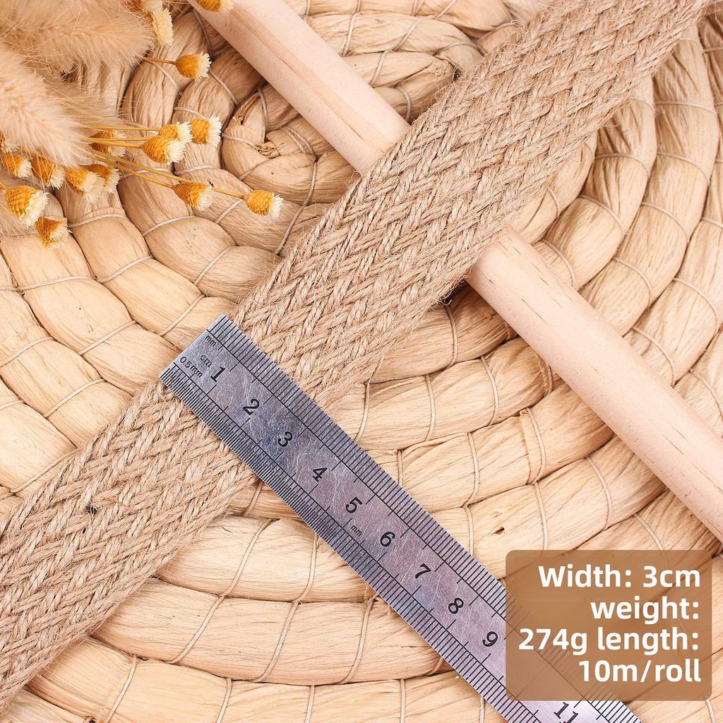 10M Nature Jute Braided Ribbon Flat Burlap Twine Hemp Cords DIY Crafts Wedding Party Decoration Sewing Vintage Ribbon Rope Craft
