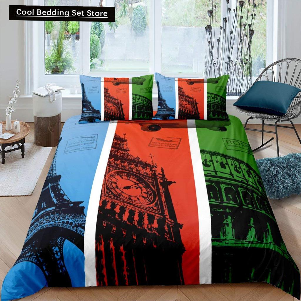 London Telephone Booth King Queen Duvet Cover The Big Ben Bedding Set Retro United Kingdom Quilt Cover Red Grey Comforter Cover