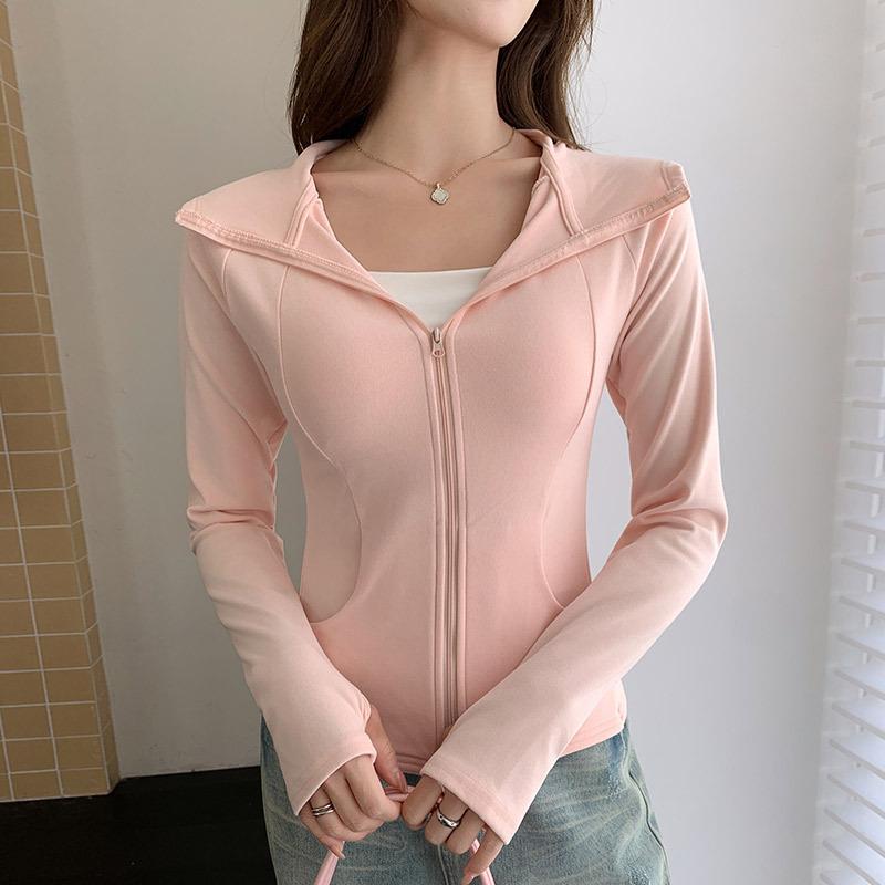 Hooded Sweater Jacket Women's Spring and Autumn New Slim-fit Waist Yoga Sports Short Top Zipper Cardigan