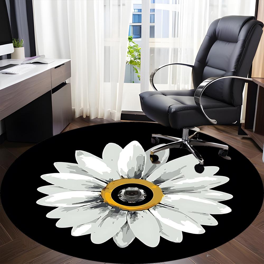 1pc Daisy Flower Print Carpet for Office Non Slip, Round Carpet, Soft & Comfortable, Carpet for Office, Lightweight Round Floor Mat