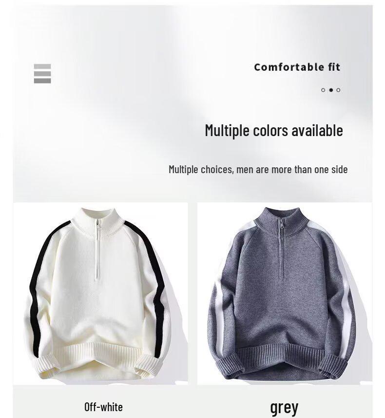 Men's Casual Zipper Stand Collar Sweater - Loose, Thick Knit for Autumn/Winter