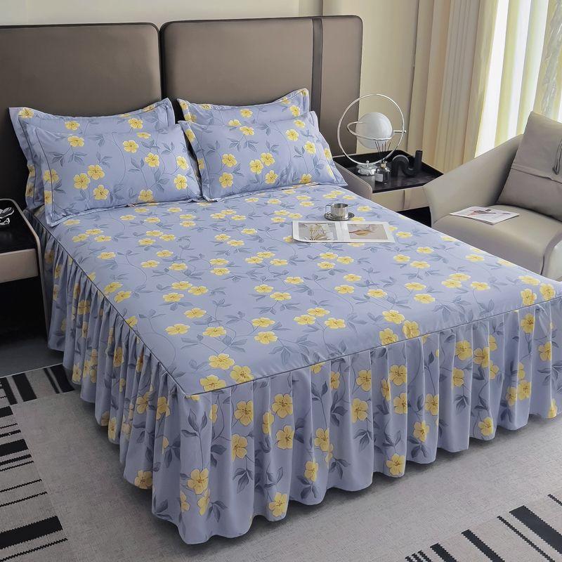 3pcs Twin Tree Pattern Extra Thick Non-Slip Bed Skirt Set with 1 Bed Skirt + 2 Pillowcases (Pillow Inserts Not Included)