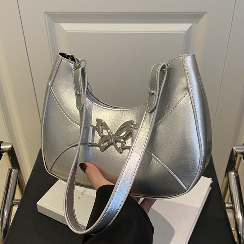 

Niche design bag women s high-end shoulder bag summer trend chain underarm bag foreign style versatile messenger bag серебряный