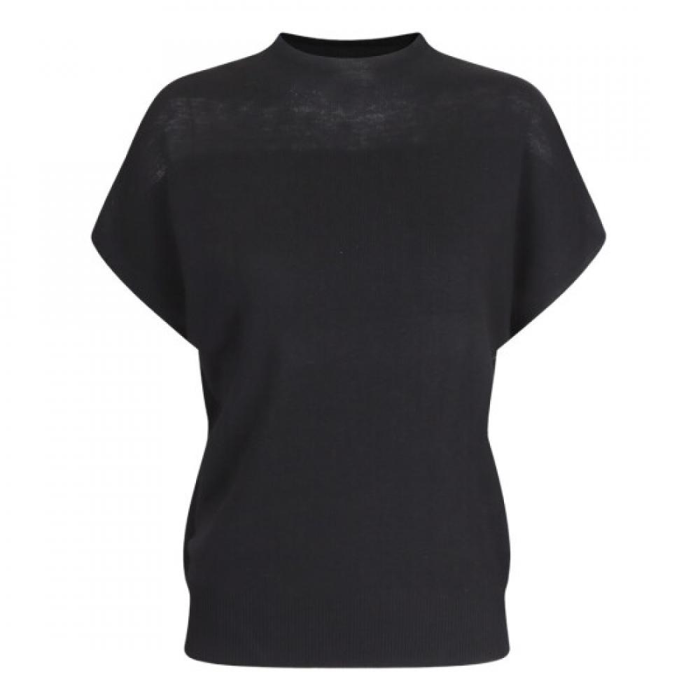 Shop Women Simple Knit Cap Sleeve Tee Bom Wkn260017 Black