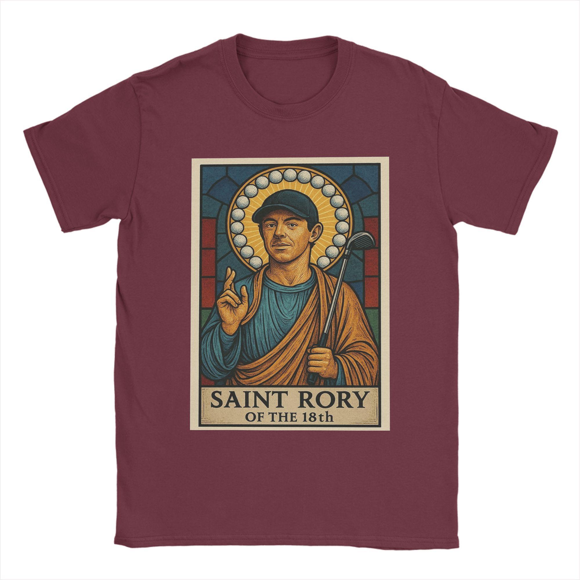 

Vintage Saint Rory of the 18th Rory McIlroy T-Shirt for Men O Neck Cotton T Shirt Short Sleeve Tees Printed Tops XXXXXL бордовый