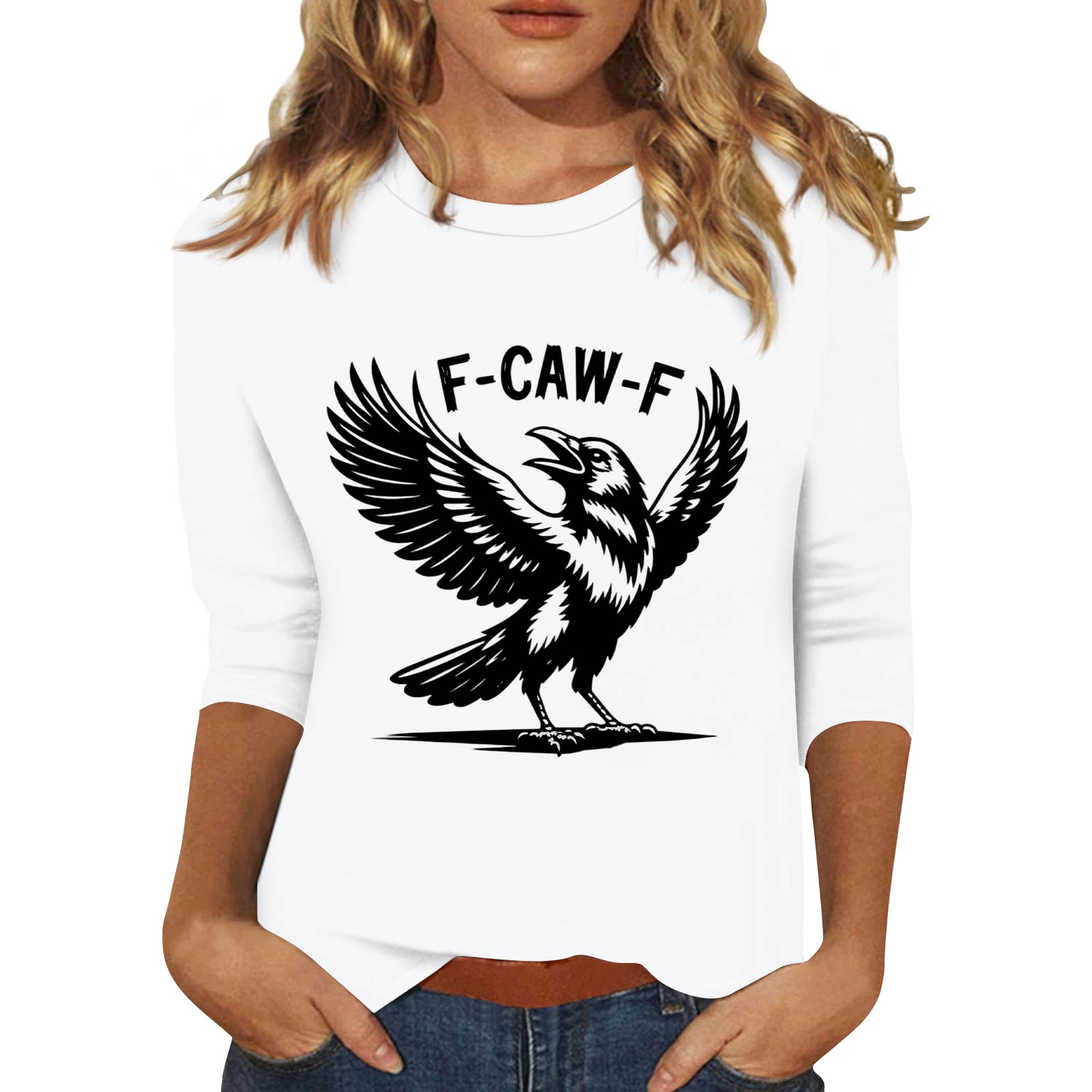 

Женская модная повседневная футболка с рукавом три четверти и принтом на шее XL белый