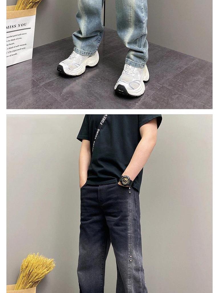 2025 Autumn High Street Loose Straight-Leg Jeans: Versatile Washed Punk Trousers