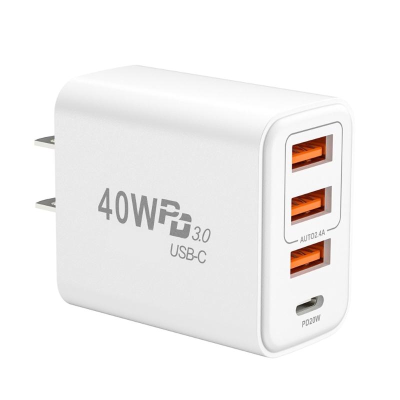 4 Συσκευές Γρήγορη 3 Θύρες USB A 1 Θύρα USB C Έξοδος 40W για Τηλέφωνα Tablets Laptops