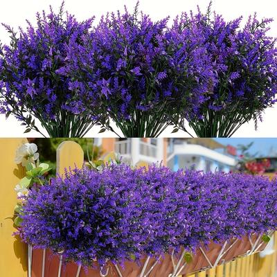 10 Bundles of Artificial Lavender Flowers, UV Resistant Fake Outdoor Plants, Perfect for Spring and Summer Garden Yard Decor, Home Room Decor