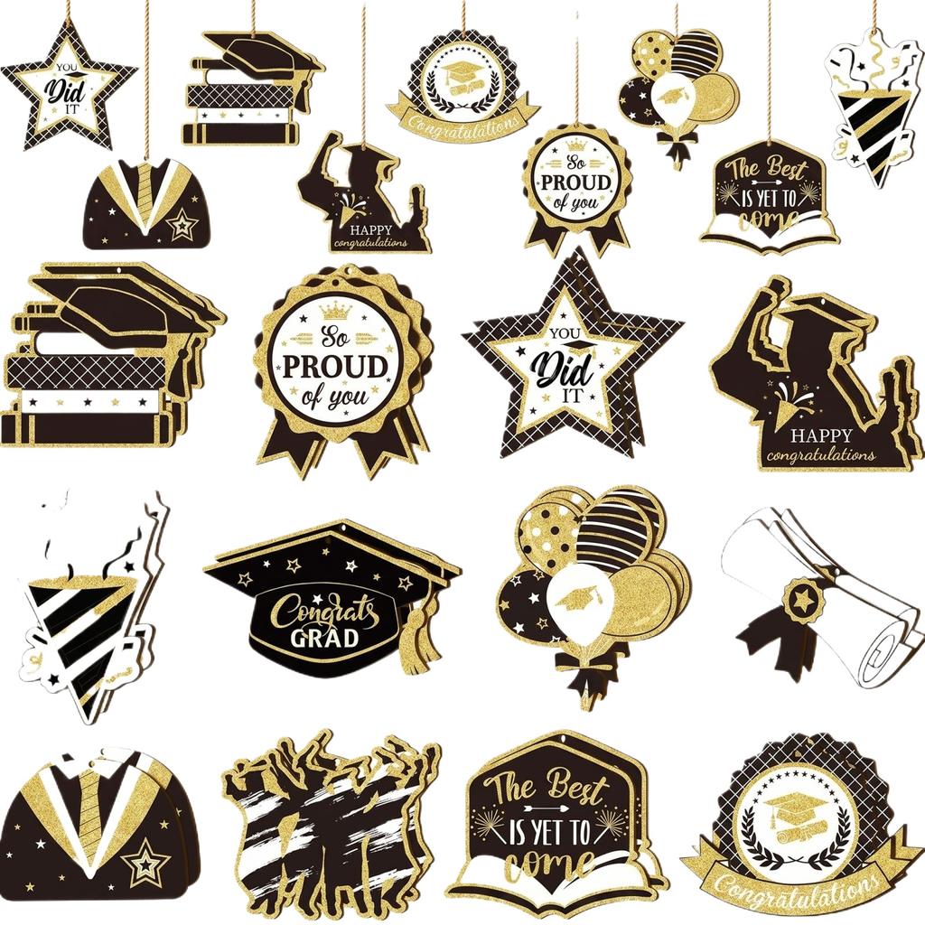 Graduation Wooden Hanging Decorations 2D Congratulatory Ornaments for University Graduation Party Supplies Set of Multiple Designs