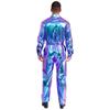Glanzende Metallic Turn-down Kraag Lange Mouwen Hoge Taille Jumpsuit Heren Halloween Kostuum