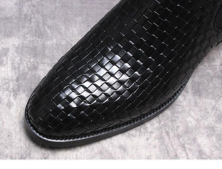 Men's Korean Style Woven Leather Slip-On Chelsea Boots