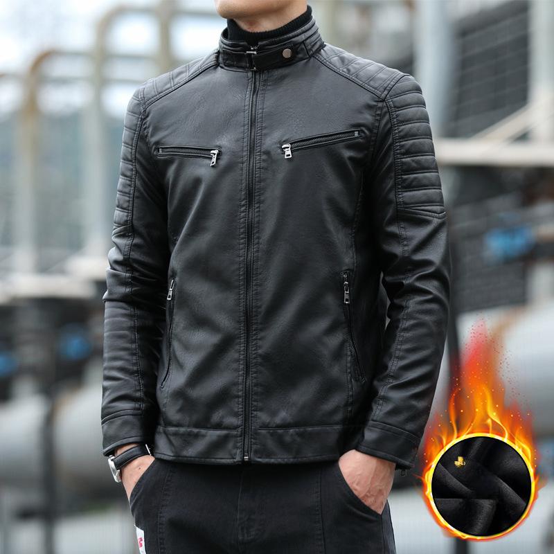 Осень и зима Новая мужская кожаная куртка с воротником-стойкой — фото 6