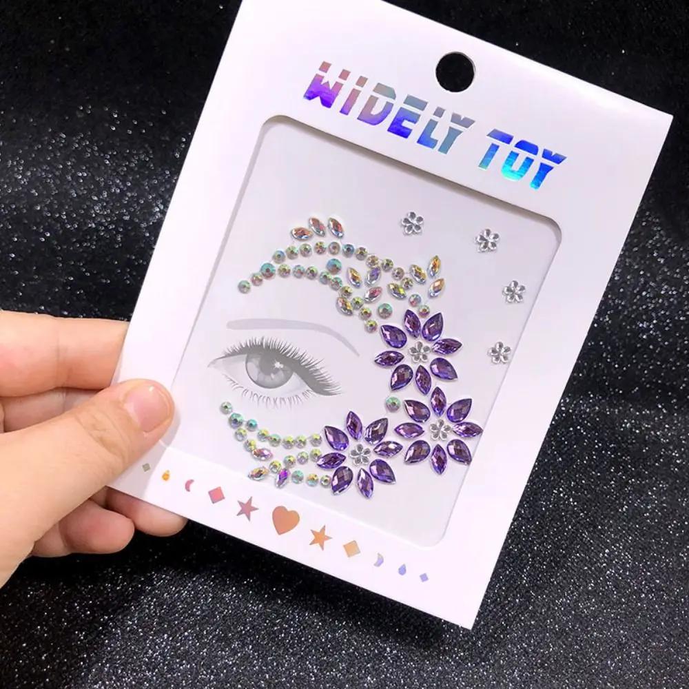 Glue Free 3D Rhinestones Sticker Fake Tattoo Disposable Crystal Facials Sticker Glitter Waterproof Temporary Tattoo Sticker