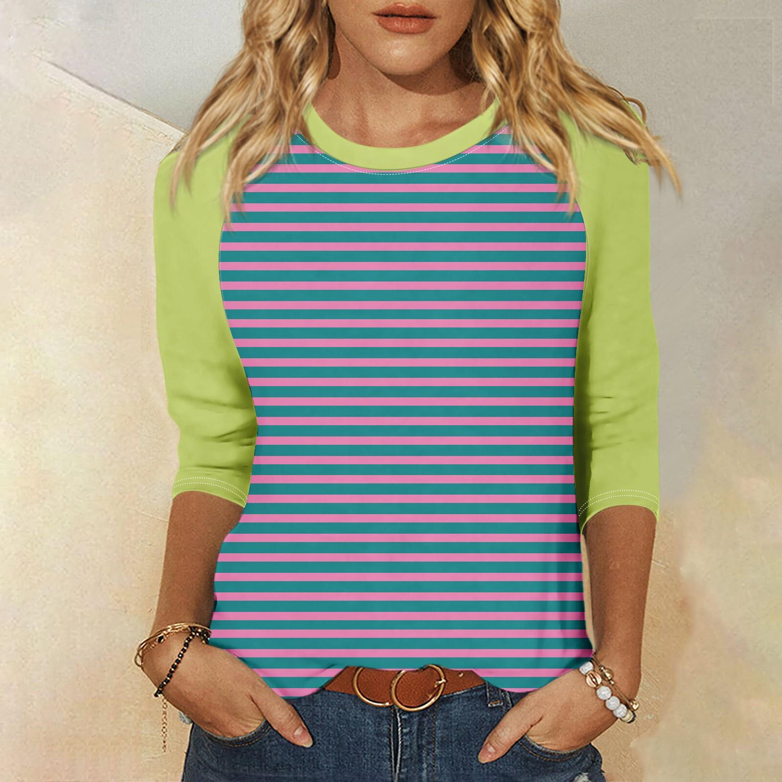 

Женская модная повседневная рубашка с круглым вырезом и рукавами 3/4, свободная футболка с принтом, женский топ S синий