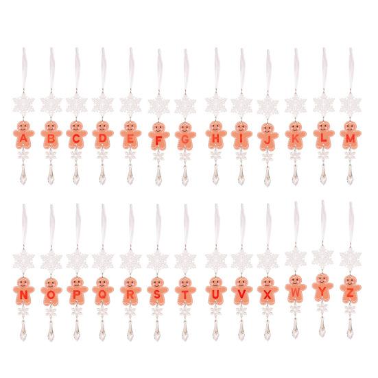 Christmas Gingerbread Man Letter Ornament Name Initial Gingerbread Hanging Decoration with Clear Acrylic Snowflake Icicle for Xmas Tree Party Decor