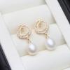 Real Natural Freshwater White Pearl Earrings Woman,Trendy Silver 925 Pearl Earrings Wife Anniversary Gift  Black Drop Shipping