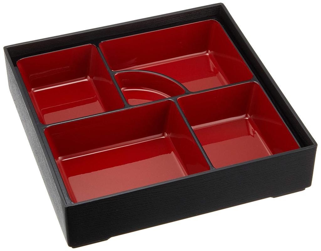 Masakado Bento Shokado DX Schwarz x x Produkt 72860 Schachtel, 7,5 Trennwand, Rand, Zinnoberrot, Größe ca.. W22.5 T22.5 H6cm, Code
