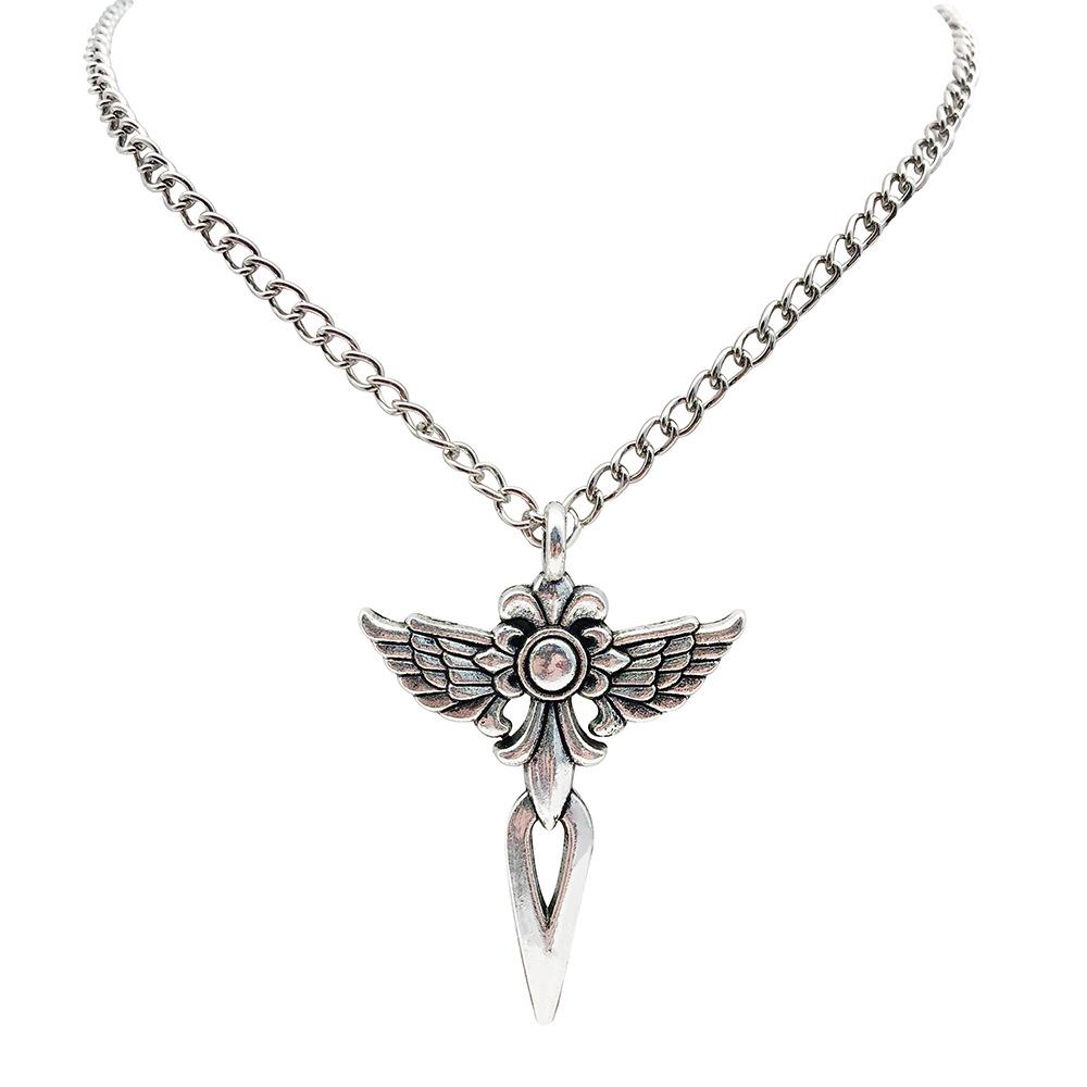 Retro Silver Wing Cross Necklace Pendant Charm