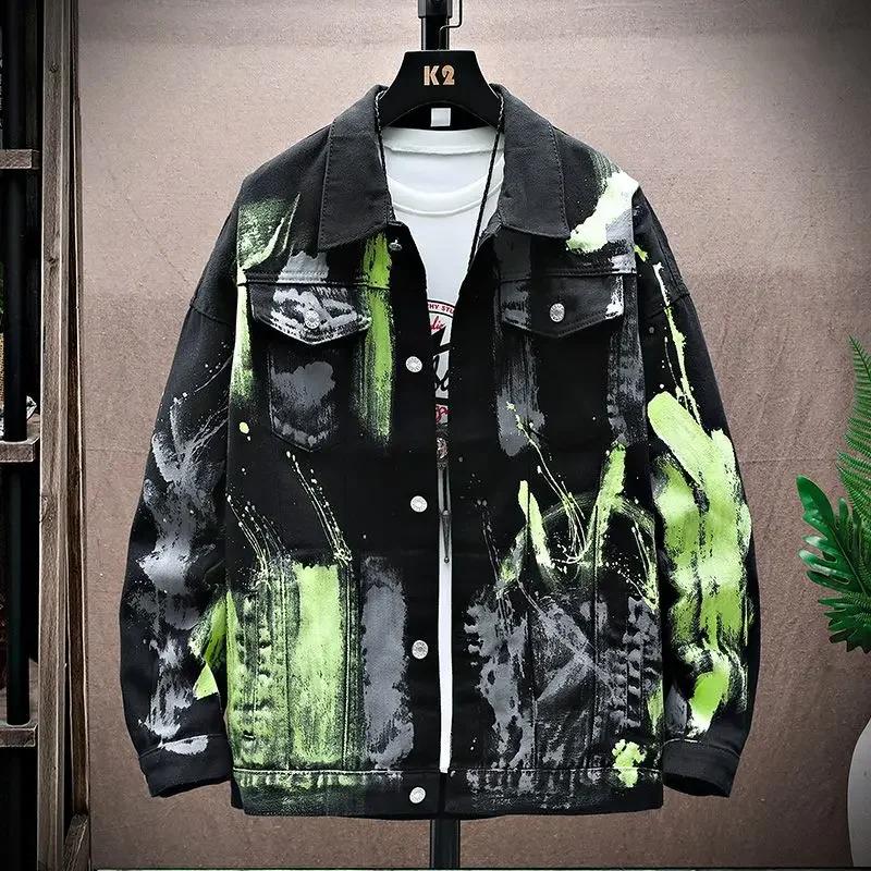 Hip Hop Black Male Jean Coats Men's Denim Jacket Wite Autumn Outerwear Menswear
