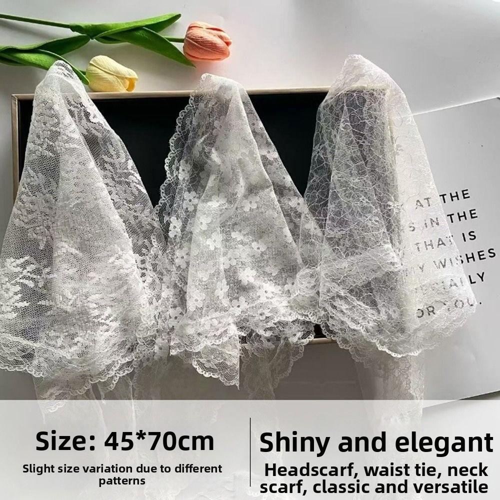 Fashion White Woven Floral Lace Hair Scarf Wraps Breathable Sweet Triangle Headscarf Retro Hair Band Photo