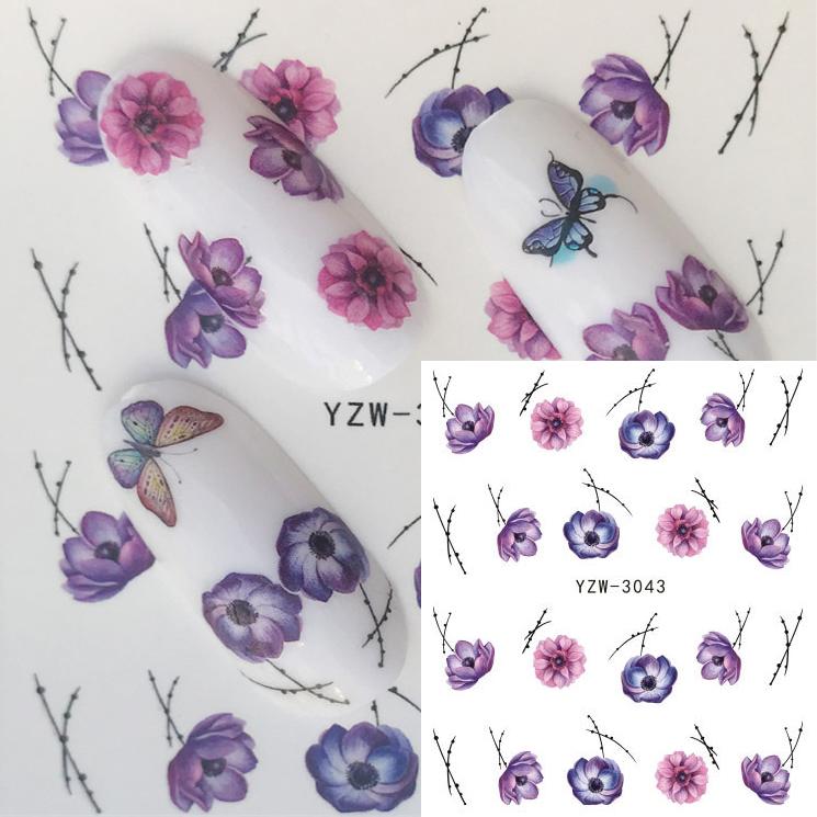 1 Sheet Flower Series Nail Art Water Transfer Sticker Full Wraps Deer Lavender Tattoo Flamingo Nail Tips DIY Decals Decoration