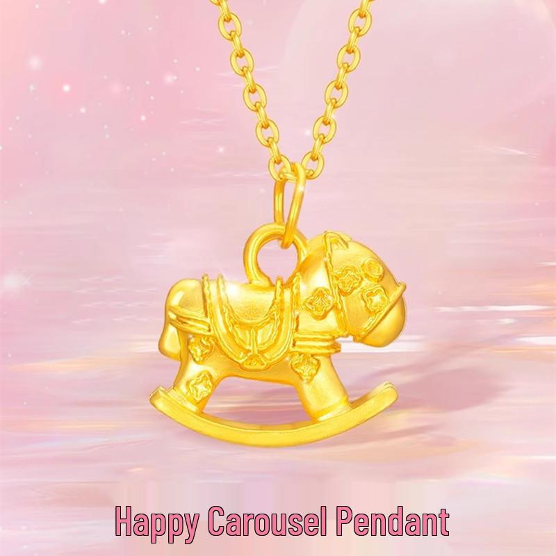 Shuibei Gold Rocking Horse Zodiac Pendant - Pure Gold Necklace for Women, Year of the Horse