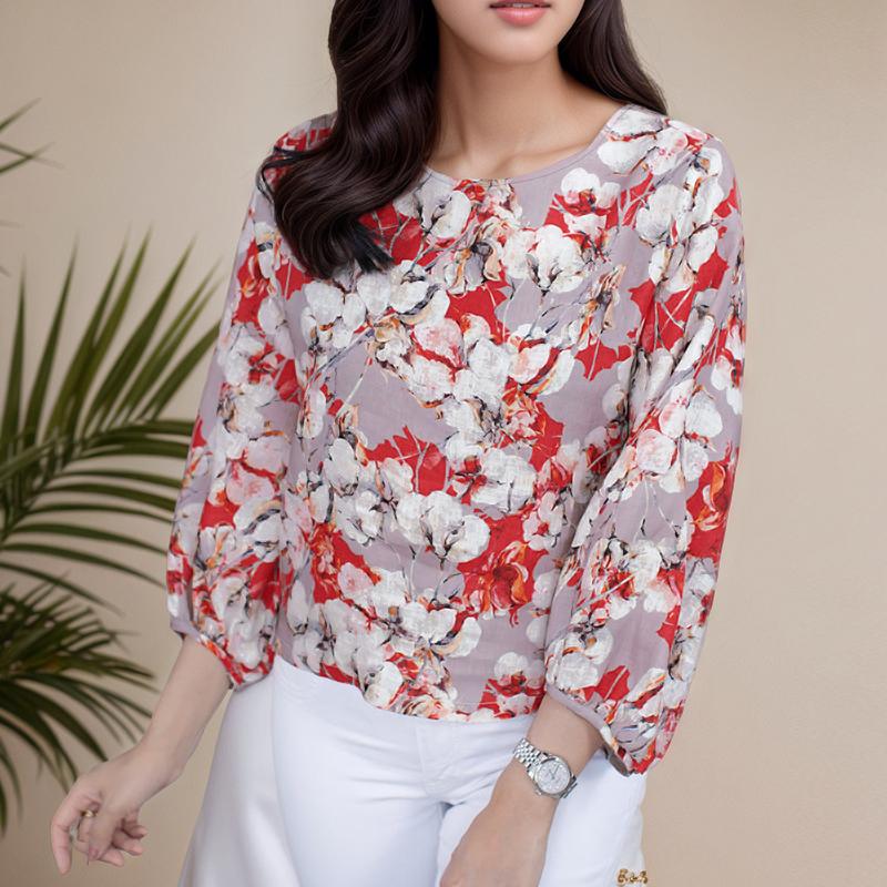

ZANZEA Women Casual O-Neck Loose Half Sleeve Floral Print Blouse 5XL червоний