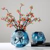 Blue Glass Vase Circular Relief A Geometric Circular Transparent Vase Hydroponics Terrarium Flowerpot Home Decoration