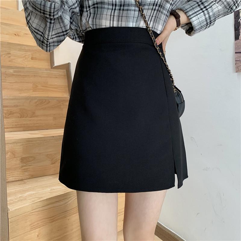 Women s Black A-line High-Waisted Slit Skirt - Elegant Hip-Hugging Spring & Autumn 2025 Style 3XL