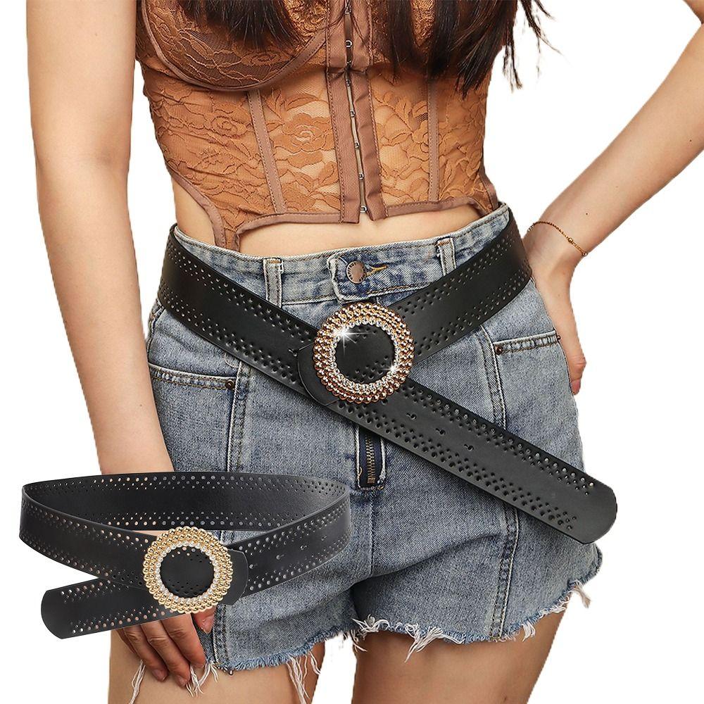 Retro Wide Belt Hollow Hollow Belts New Black Waistband for Women Girls