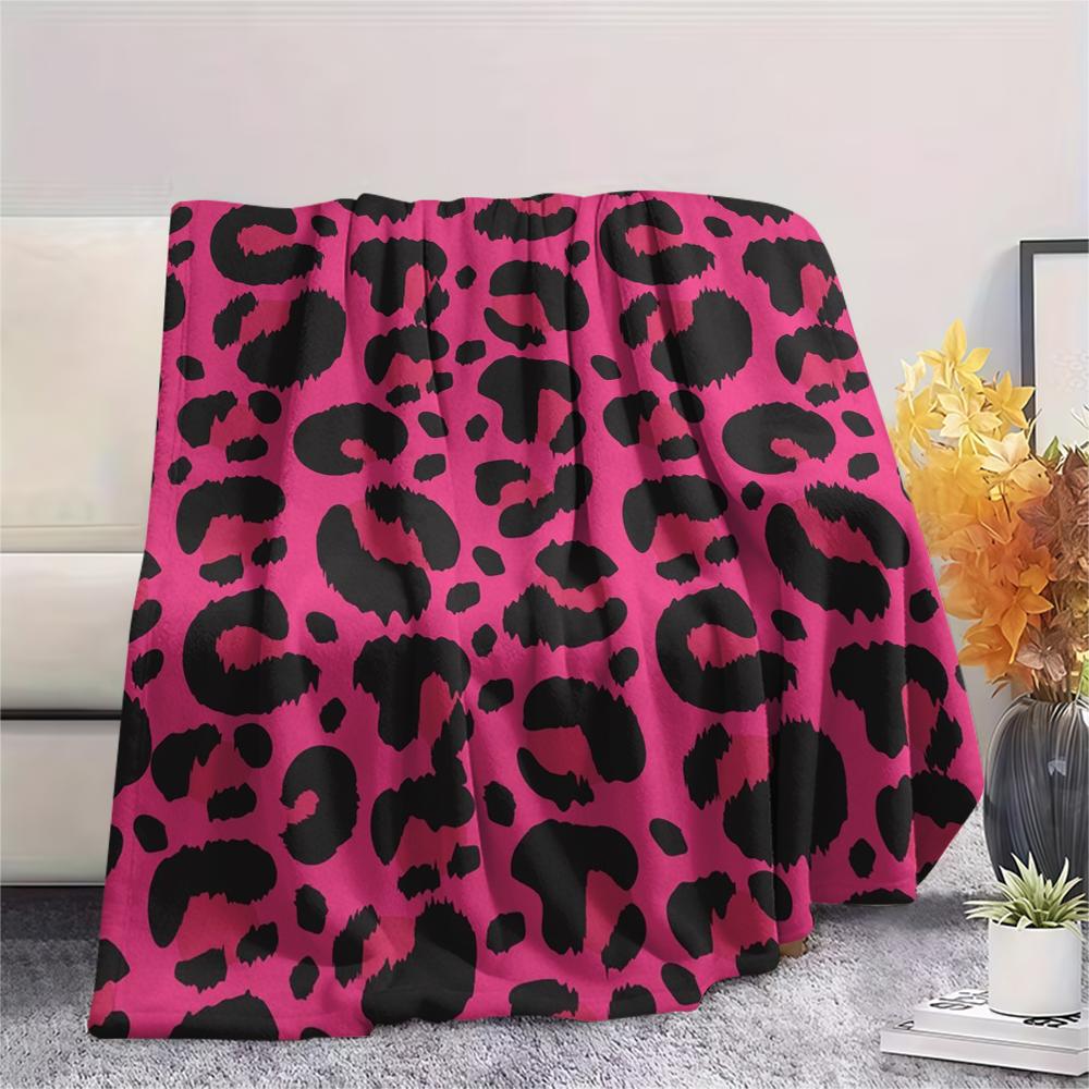 1Pc Pink Leopard Pattern Print Flannel Blanket, High Quality Comfortable for All Seasons, Home Decor, Warmth and Comfort, Perfect for Gifts
