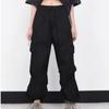 Women High Waist Cargo Pants Elastic Drawstring Wide Leg Trousers Streetwear Loose Casual Jogger Pants with Pockets
