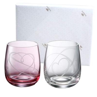 NARUMI Pair Glass Glass Works Heart Knot 250cc Pink Clear Set of 2 Cute Wedding Present Tumbler Free Glass with Gift Box Wrapped & GW4051-18250AAZ