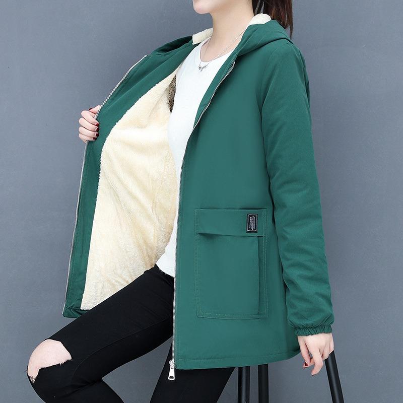 Autumn and winter new thickened warm lamb wool cotton-padded coat women's medium and long versatile loose hooded women's top