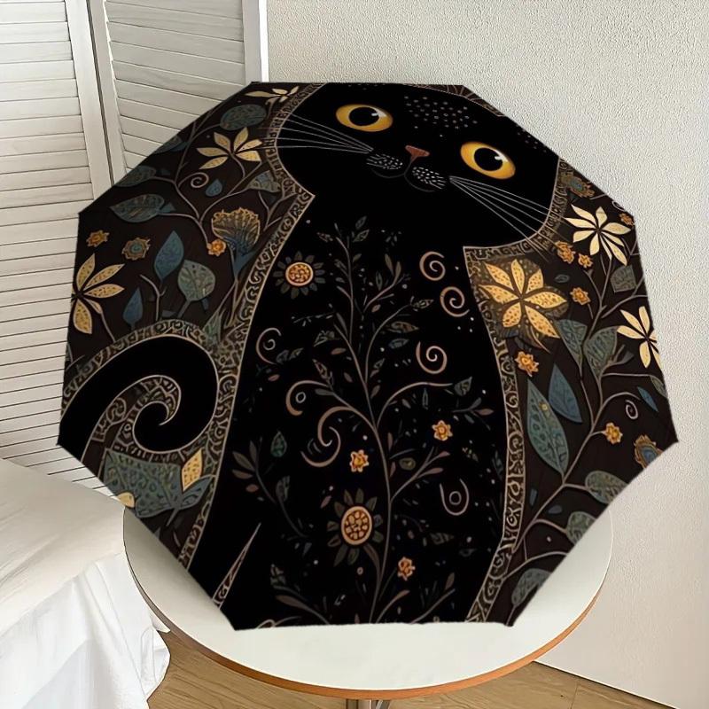 

1pc Floral Cat Silhouette Umbrella with Plastic Handle,Suitable for All Seasons Home Travel Outdoor UmbrellaDD115