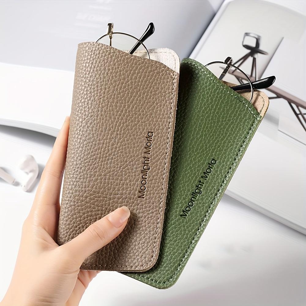 [Premium Eyeglass Case] Premium PU Leather 1pc Eyeglass Case | Portable Soft PU Leather Glasses Pouch with Clip for Women