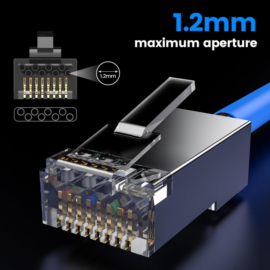 MOGOOD Cat 6A RJ45 Modular Plugs Shielded External Grounding Suitable for Solid or Twisted Ethernet Cables (100-Pack), (STP) Connectors, S/FTP