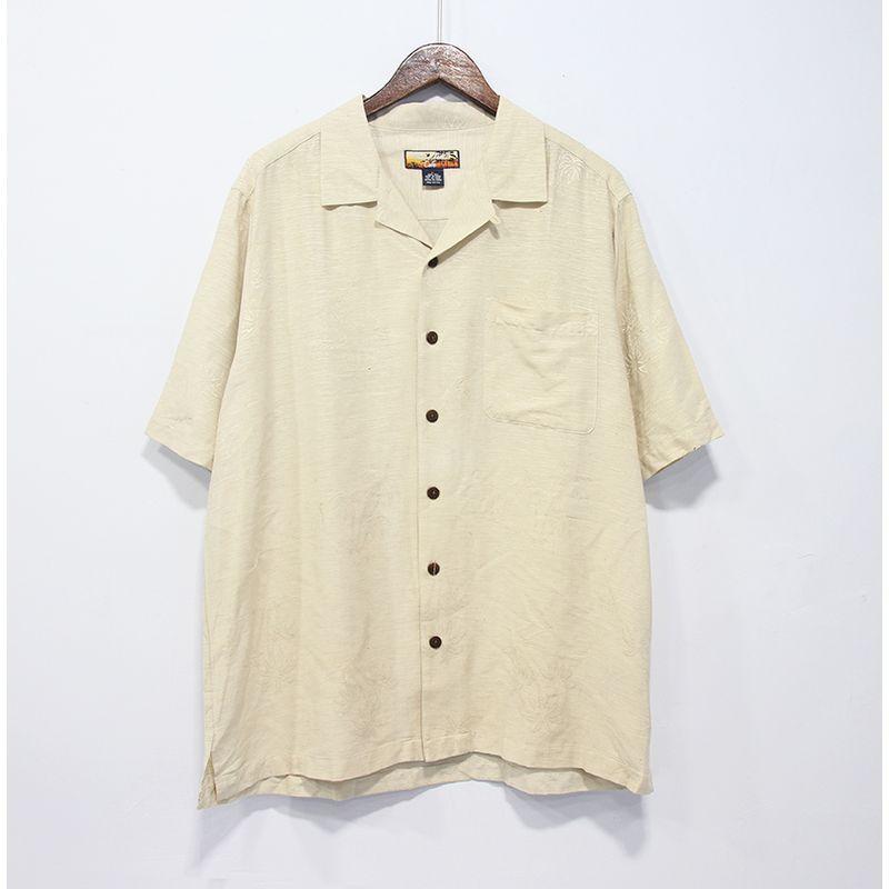 

Повседневная шелковая рубашка с коротким рукавом и кубинским воротником для экспорта в Европу и Америку Light khaki XL code (Bust size 132cm)