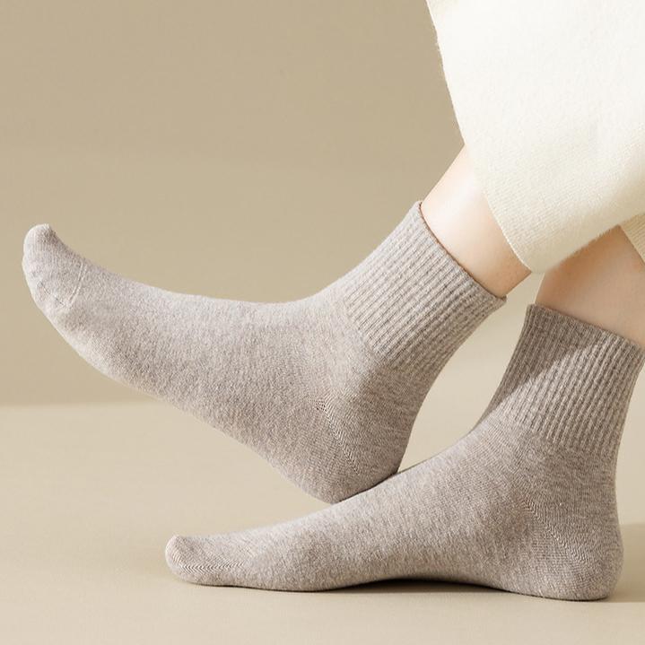 5 Paar Socken Damen Frühling und Herbst Mittelhoch Ohne Naht Schweißableitend Antibakteriell und Deodorant Weiß Baumwolle Lange Socken Sportsocken