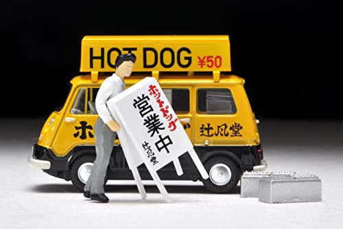 TOMYTEC Tomica Limited Vintage 1/64 Scale LV-201a Subaru Sambar Light Van Hot Dog Vendor (Yellow/Black) with Figure (Finished Product)