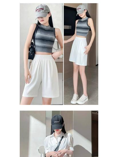 2026 Women's High Waist Slimming Ice Silk Drape Shorts: Casual, Loose, Wide-Leg, Five-Point Summer Pants