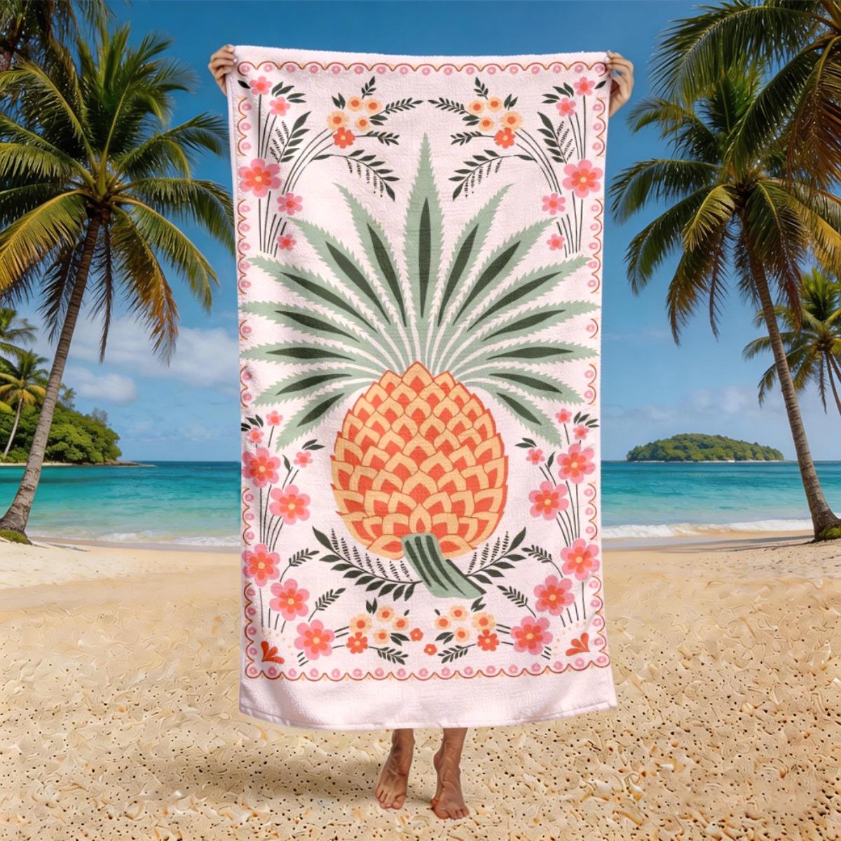 

Bohemian pineapple flowers polyester microfiber beach towel is highly absorbent, suitable for swimming and beach outings W30*H60(CM)