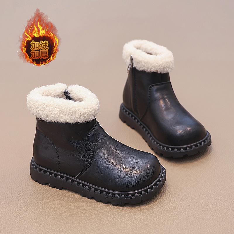 Girls Martin boots thermal velvet cotton boots 2025 winter new baby girl short boots soft sole children's two cotton leather boots