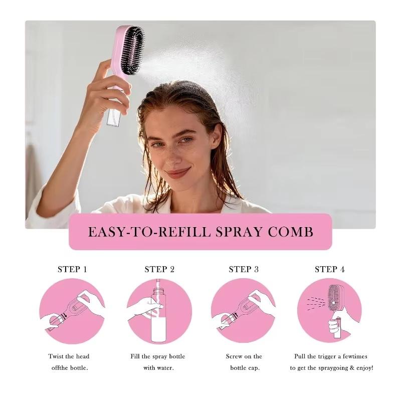 2In1 Sprayer Comb Detangling Scalp Massage Hairbrush With Spray Bottle Essential Oil Water Mist Spray Brush Anti-Static Summer