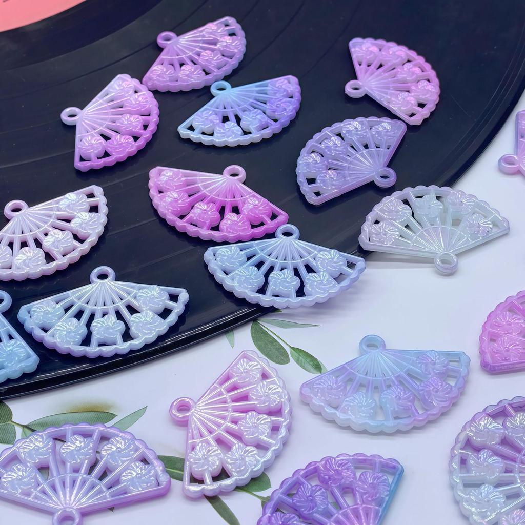 Gradient Hollow Mini Fan Hair Clip with Chinese Knot Pendant for DIY Phone Chain Accessories