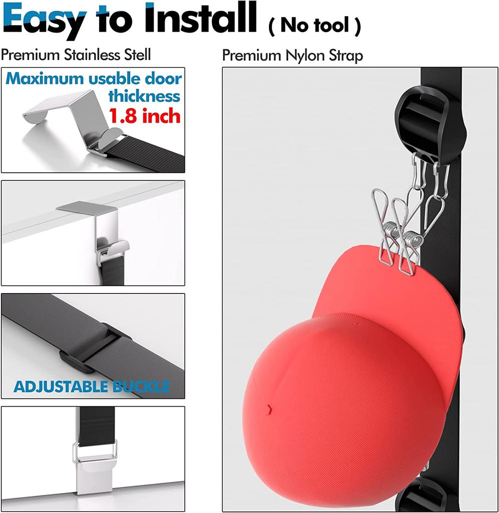Bucket 20 Clips Cap Hanger Hanging Hat Organizer Holder Door Baseball Cap Rack Closet Storage for Purse and Hat Set