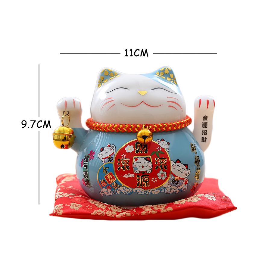 4.5 Inch Ceramic Fortune Cat with Waving Arm, Porcelain Maneki-neko Lucky Beckoning Cats Home Office Decor, Gift for Prosperity