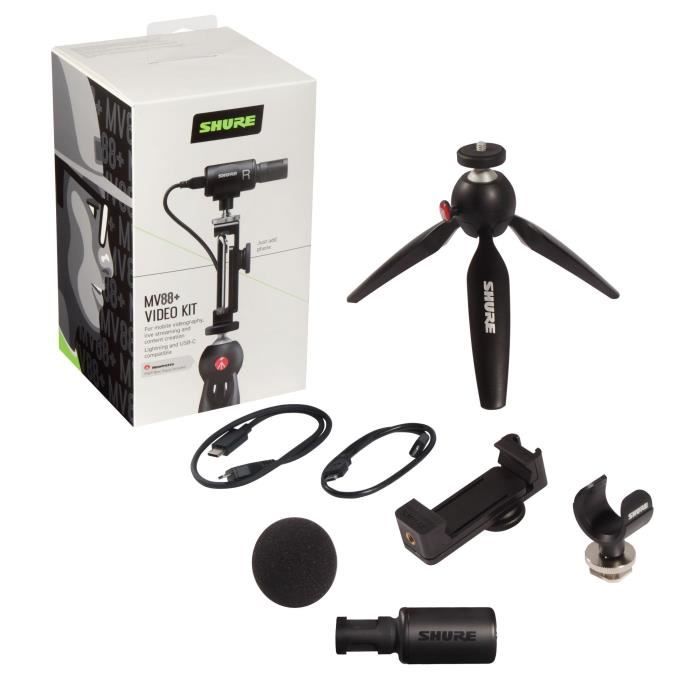 Shure mv88+dig-vidkit - streaming - microphone numérique stéréo à condensateur pour apple et android